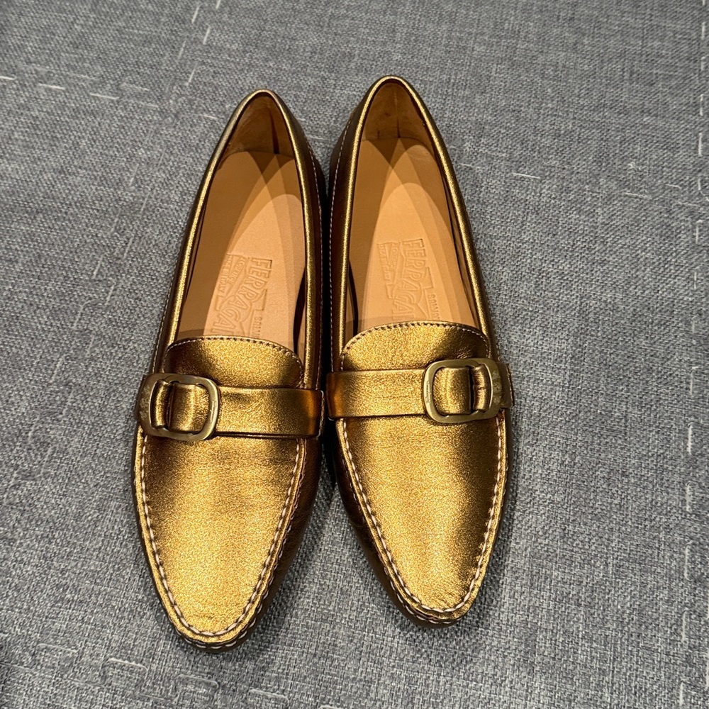 Ferragamo Gold Loafers